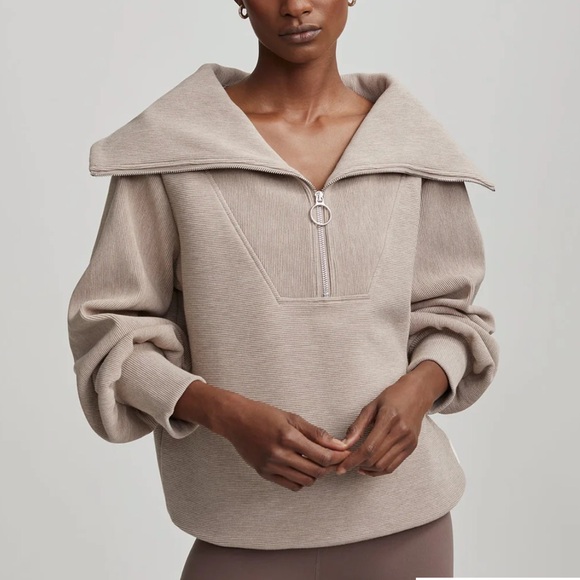 Varley Taupe Marl Half-Zip Turtleneck Sweater - Picture 4 of 6